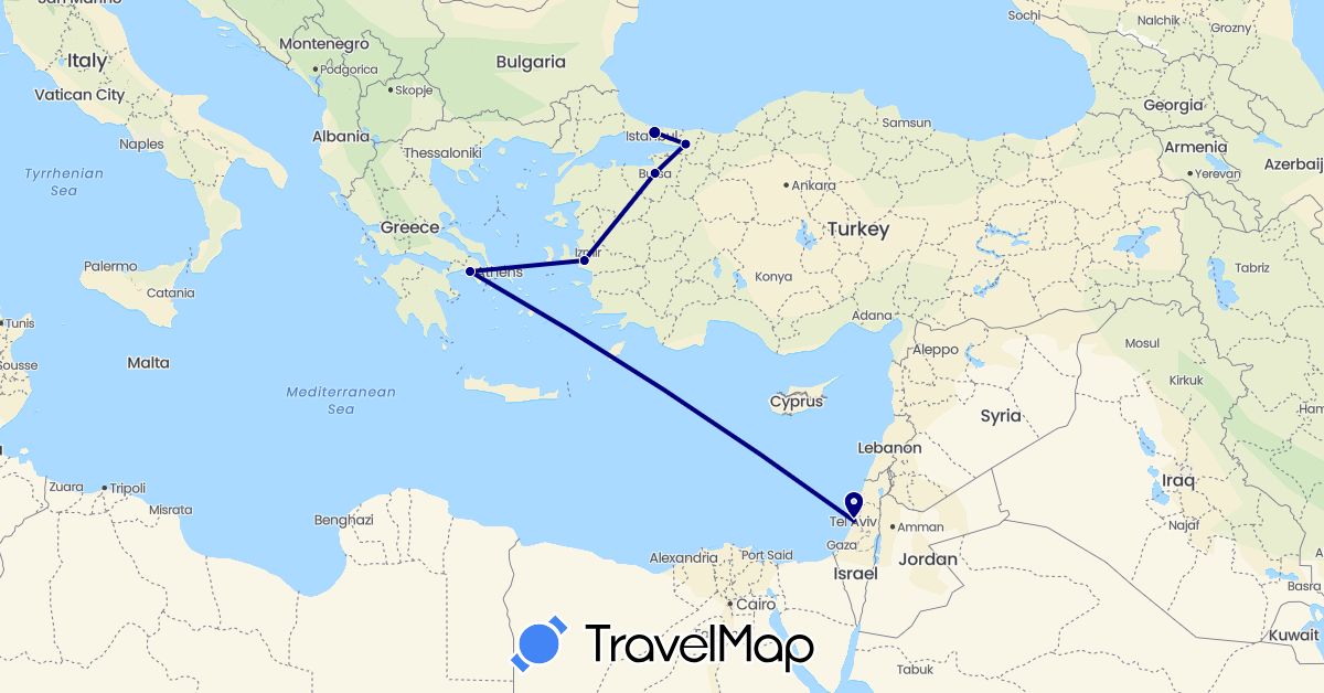 TravelMap itinerary: driving in Greece, Israel, Turkey (Asia, Europe)